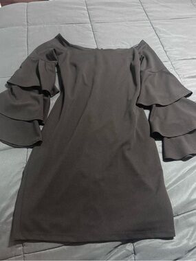 bp Black Off-Shoulder Mini Dress with Tiered Ruffle Sleeves